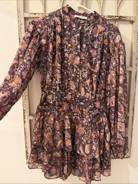 TALULAH Purple Floral Metallic Accent Blouse